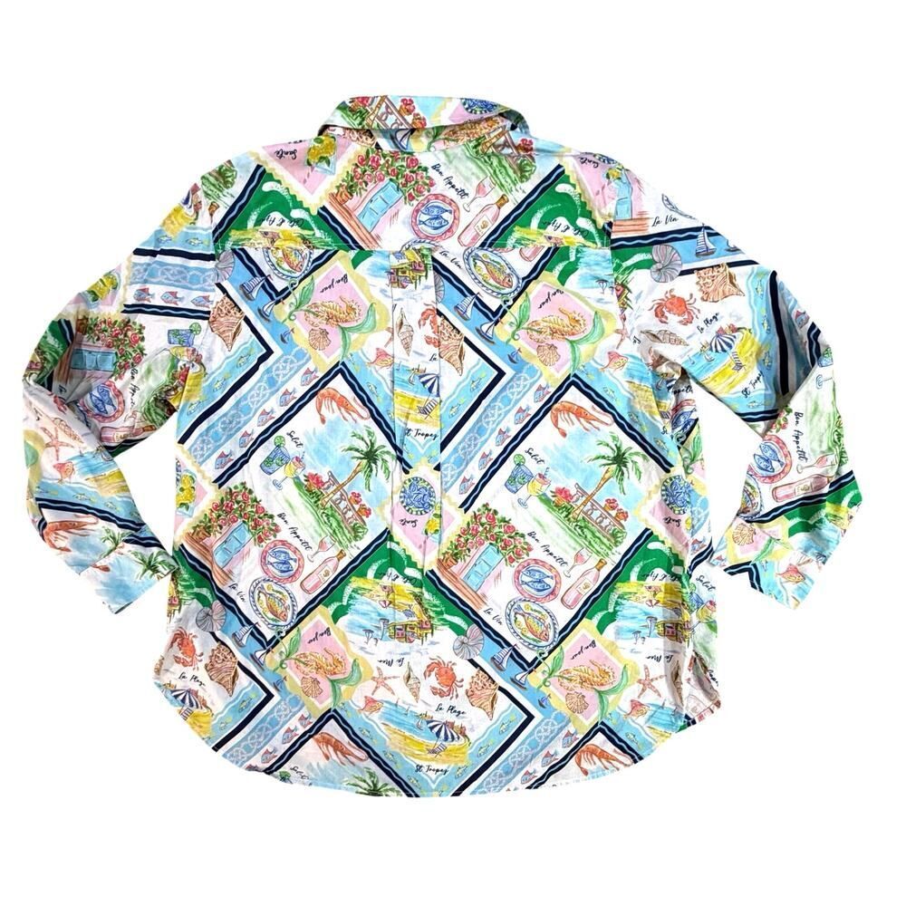 Talbots Plus 3X Modern Classic Cotton Shirt Summer Vista Vacation Resortwear EUC - Picture 3 of 16